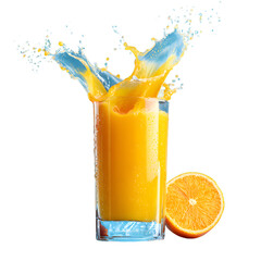 Vibrant Orange Juice Splash in Glass on Blue Background