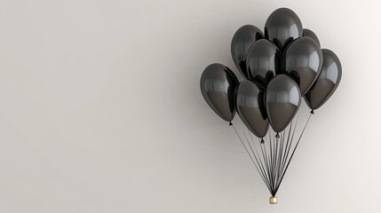 A collection of black balloons along is set against a beige background, offering ample space for text or designs