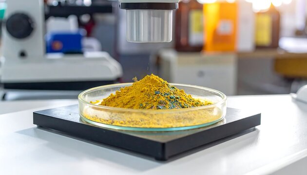 Scientist using a microscope to examine a chemical substance for research purposes