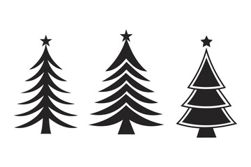 Obraz premium Three stylized black silhouette Christmas trees with stars on top against a white background