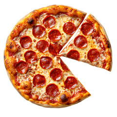 Delicious Pepperoni Pizza with Slice Missing Isolated on White Background