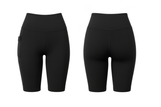Black women's high-waisted cycling shorts, isolated on transparent background