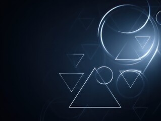 A dark background with a blue and white triangle