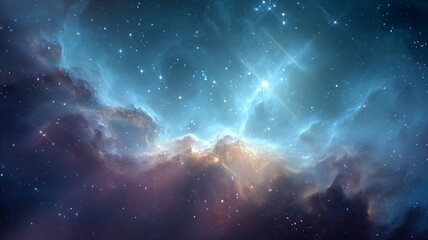 Vivid cosmic nebula with swirling gases, bright twinkling stars, and deep space background showcasing the beauty and vastness of the universe
