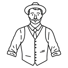 Elegant line art illustration of a man in suit and hat