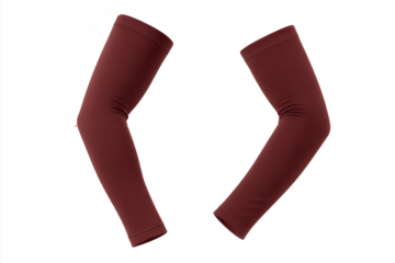 Pair of burgundy arm sleeves for sports isolated on transparent background