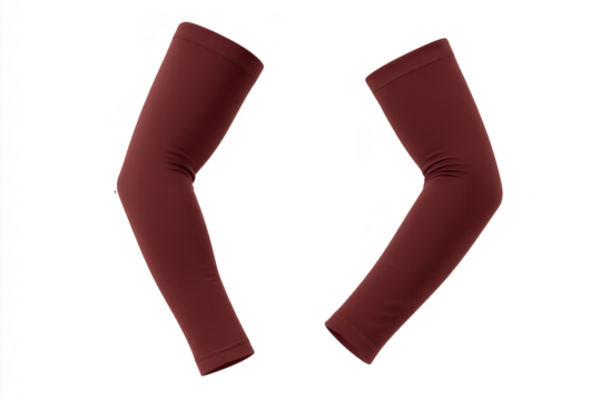 Pair of burgundy arm sleeves for sports isolated on transparent background