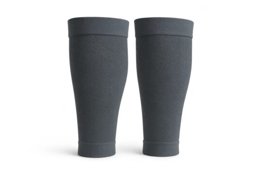 Pair of dark grey athletic compression socks isolated on transparent background