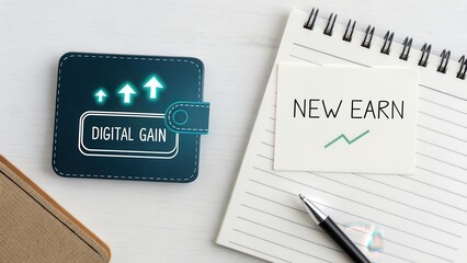 Digital Wallet Concept with Growth Indicators and Notes on Earnings