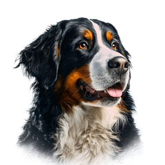 Elegant Bernese Mountain Dog Portrait Isolated on White Background
