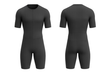 Professional black short-sleeve cycling skinsuit isolated on transparent background
