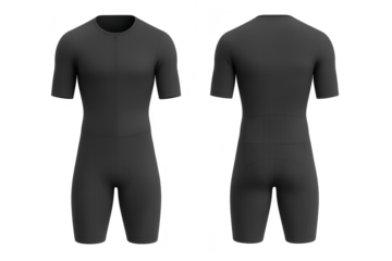 Professional black short-sleeve cycling skinsuit isolated on transparent background