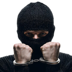Mysterious Individual in Black Balaclava and Handcuffs