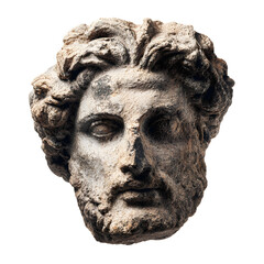 Exquisite Ancient Stone Sculpture Head Isolated on White Background