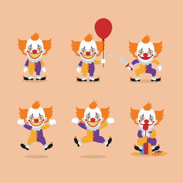 killer clown vector illustration set for halloween