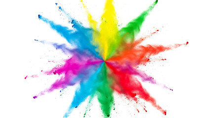 Explosion of colorful powder paint in a starburst pattern, isolated on transparent background