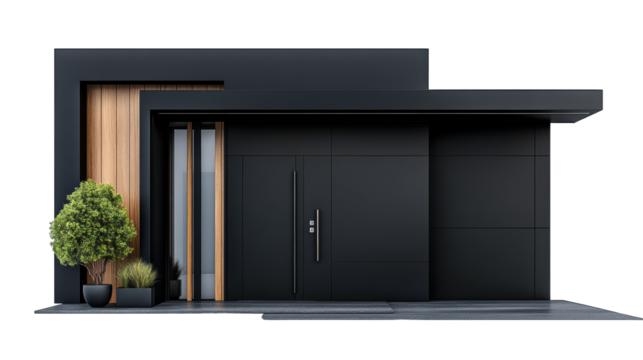 Modern minimalist doors with wooden accents on transparent background