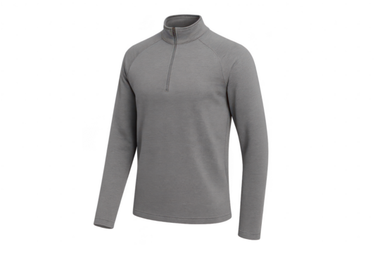 Comfortable grey men's quarter-zip pullover shirt, isolated on transparent background