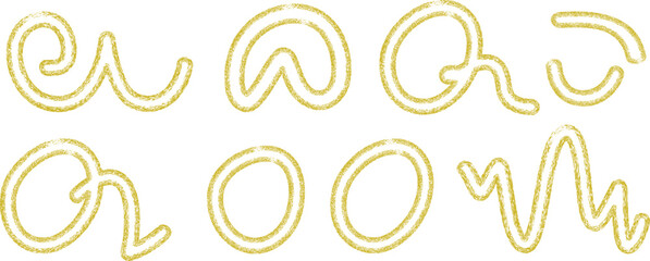 Golden Glittery Abstract Shapes and Lines on White Background