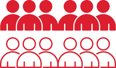 Two Rows of Stylized People Icons: Solid Red and Outline Red