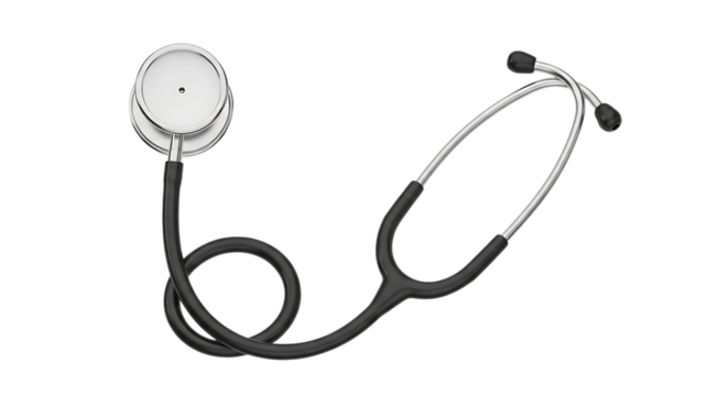 A medical stethoscope isolated on a transparent background, a tool used by doctors for listening to internal body sounds
