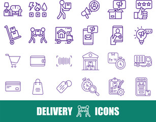 Delivery and Logistics Icons: Shipping, Shopping, and Business Services