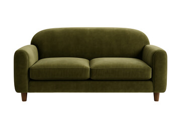 Fototapeta premium Olive green velvet sofa isolated on transparent background