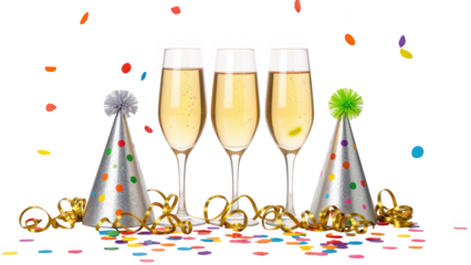 Cheers to celebration with sparkling drinks, party hats, and colorful confetti