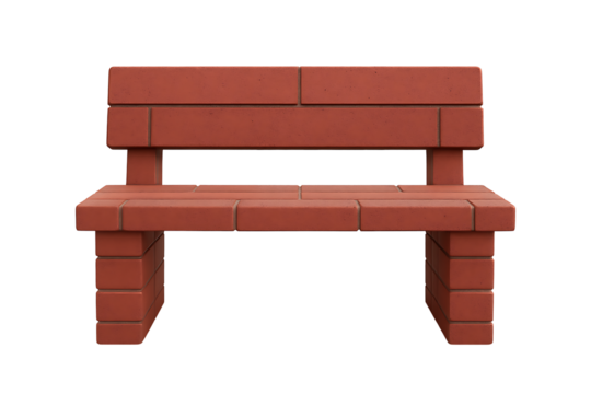 Red brick park bench isolated on transparent background