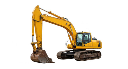 Yellow excavator isolated on transparent background is ready for construction work