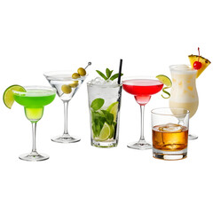 Assortment of Colorful Cocktails and Drinks on Black Background margarita martini