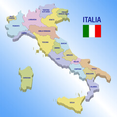 Italy, map 3D of the regions of the Italy, vector illustration