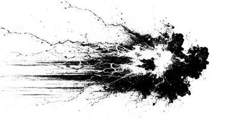 Abstract black ink splash and splatter effect, isolated on transparent background
