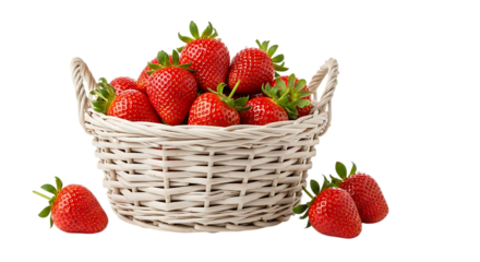 Basket of fresh strawberries on white background