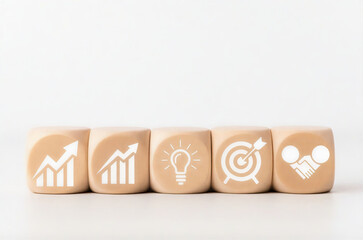 Business Growth Strategy Wooden Blocks with Success Icons
