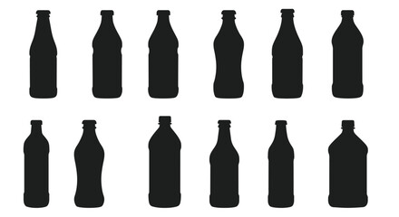 Silhouettes of various glass bottles arranged in a grid pattern
