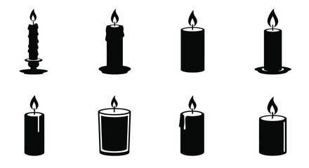 A collection of black silhouette candles with varying heights and shapes