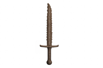 Rusty jagged fantasy sword with transparent background