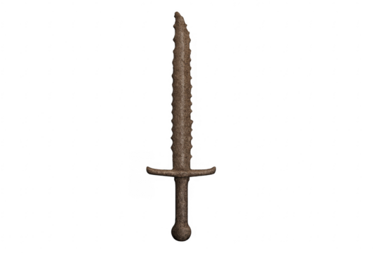 Rusty jagged fantasy sword with transparent background
