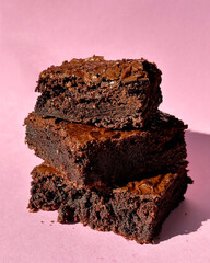 Fudgy Chocolate Brownies on Colorful Background &ndash; Sweet Dessert Food Photography