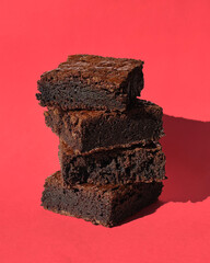 Fudgy Chocolate Brownies on Colorful Background &ndash; Sweet Dessert Food Photography