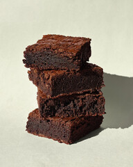 Fudgy Chocolate Brownies on Colorful Background &ndash; Sweet Dessert Food Photography