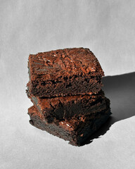 Fudgy Chocolate Brownies on Colorful Background &ndash; Sweet Dessert Food Photography