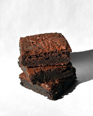 Fudgy Chocolate Brownies on Colorful Background &ndash; Sweet Dessert Food Photography