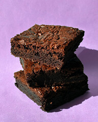 Fudgy Chocolate Brownies on Colorful Background &ndash; Sweet Dessert Food Photography