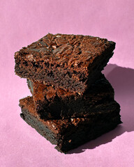 Fudgy Chocolate Brownies on Colorful Background &ndash; Sweet Dessert Food Photography