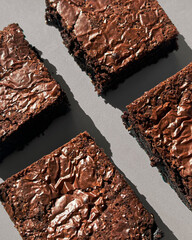 Fudgy Chocolate Brownies on Colorful Background &ndash; Sweet Dessert Food Photography