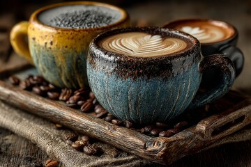 Three ceramic coffee cups. Generative AI