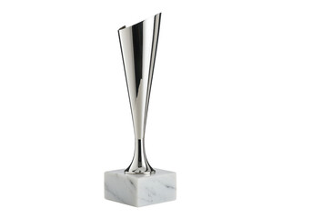 Isolated metallic trophy on marble base, award for achievement or competition success