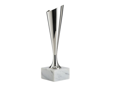 Isolated metallic trophy on marble base, award for achievement or competition success